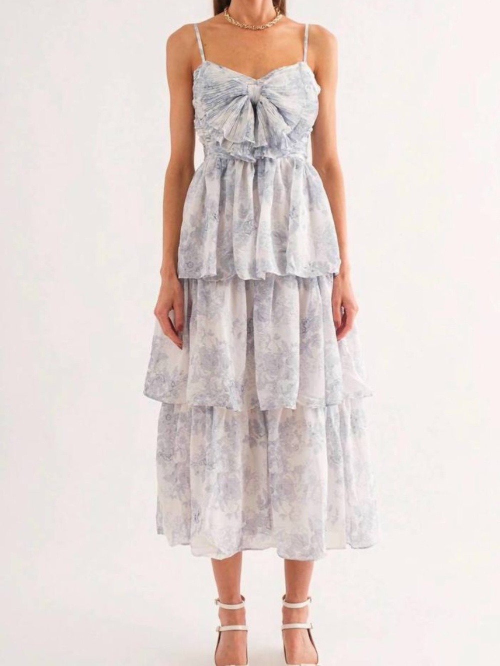 SOFIE THE LABEL elaine midi dress in blue white floral tiered size medium m